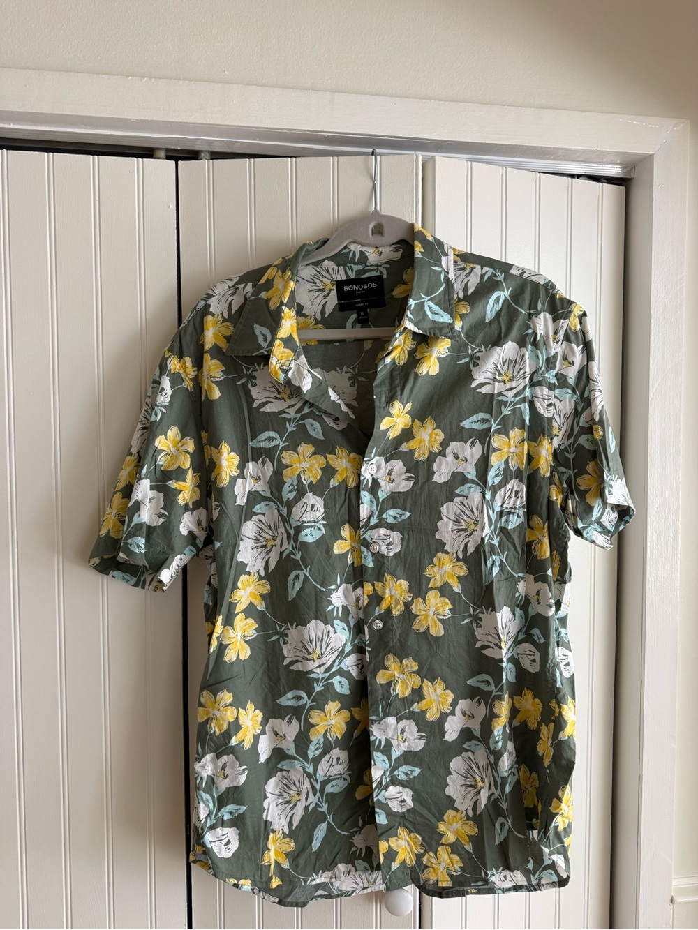 BONOBOS Olive Floral Short-Sleeve Button-Up Shirt